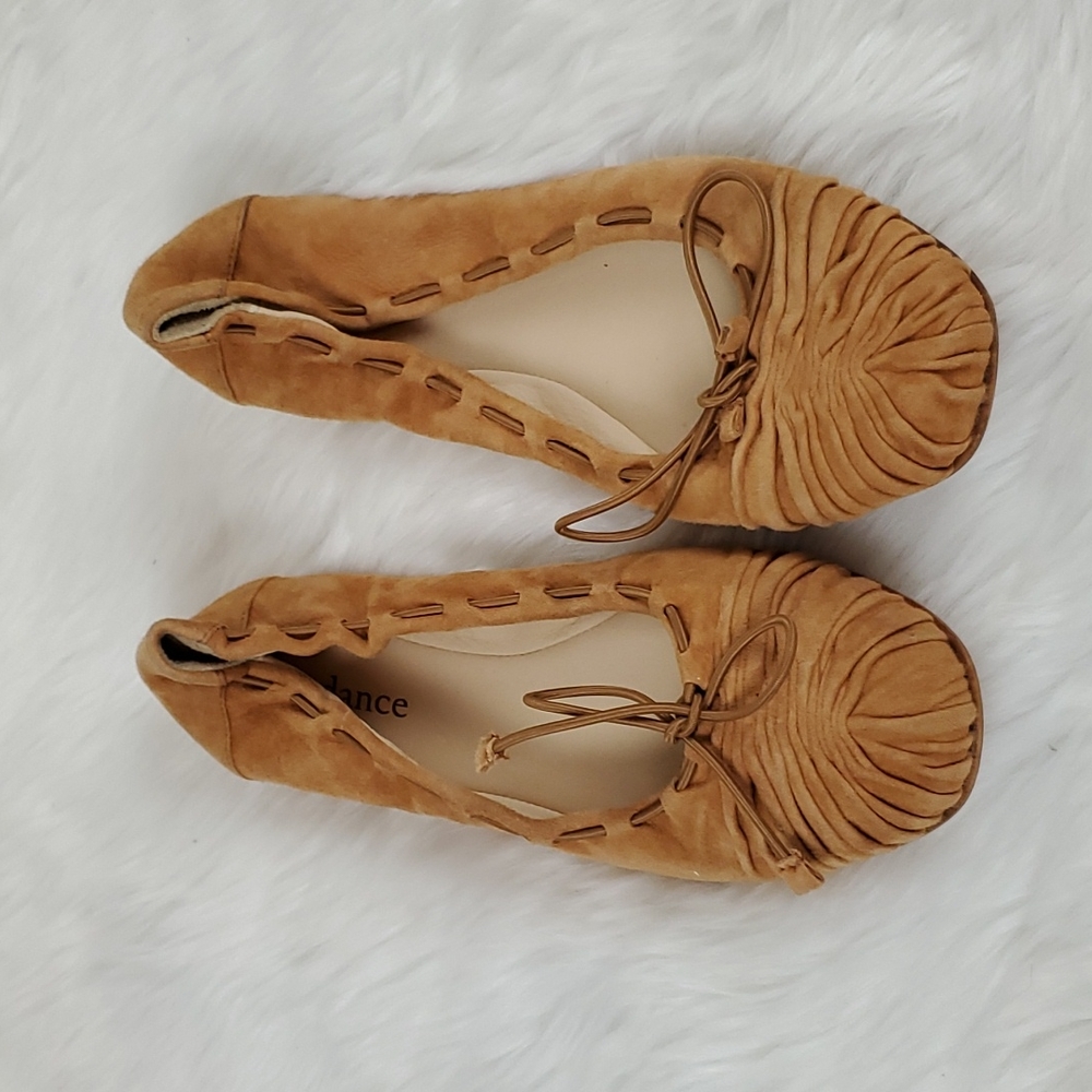 Sundance Gathered Suede Ballet Flats Taupe Brown Shoes Women Size 39